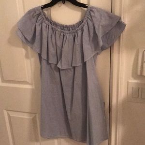 Off the shoulder blue and white stripe dress